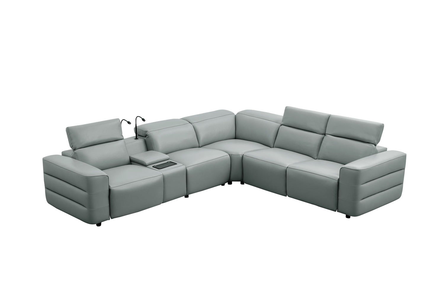 Holly Grey Italian Leather/Match POWER Reclining Corner Sectional (3 Power Recliners + 1 Console) MI-2520