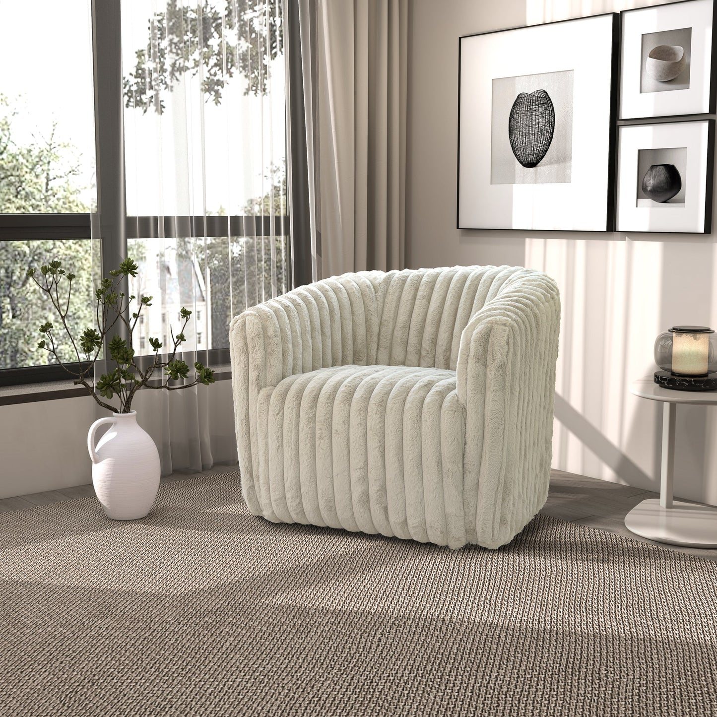 Mira Light Grey Soft Plush Fabric Swivel Chair