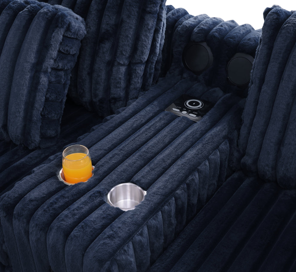 Snuggle Station Blue Corduroy BLUETOOTH SPEAKERS 7pc Sectional  S329
