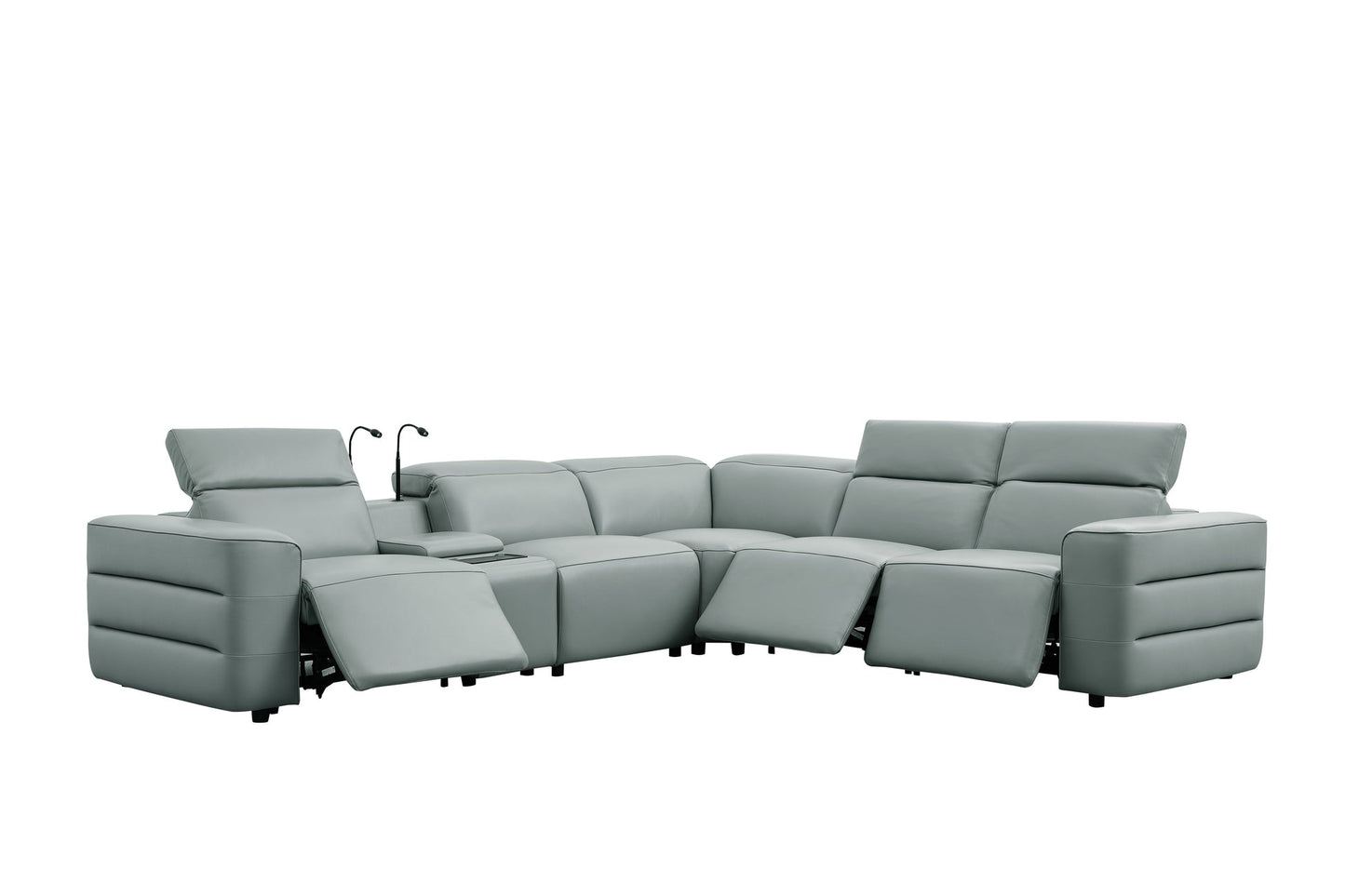 Holly Grey Italian Leather/Match POWER Reclining Corner Sectional (3 Power Recliners + 1 Console) MI-2520