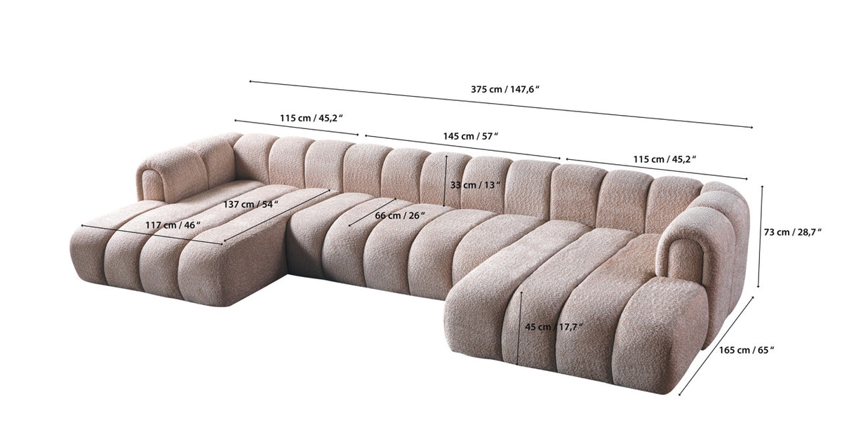 Lis Ivory Boucle Double Chaise 147" Sectional