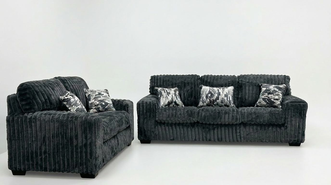 Austin Charcoal Corduroy Fabric Sofa and Loveseat S319