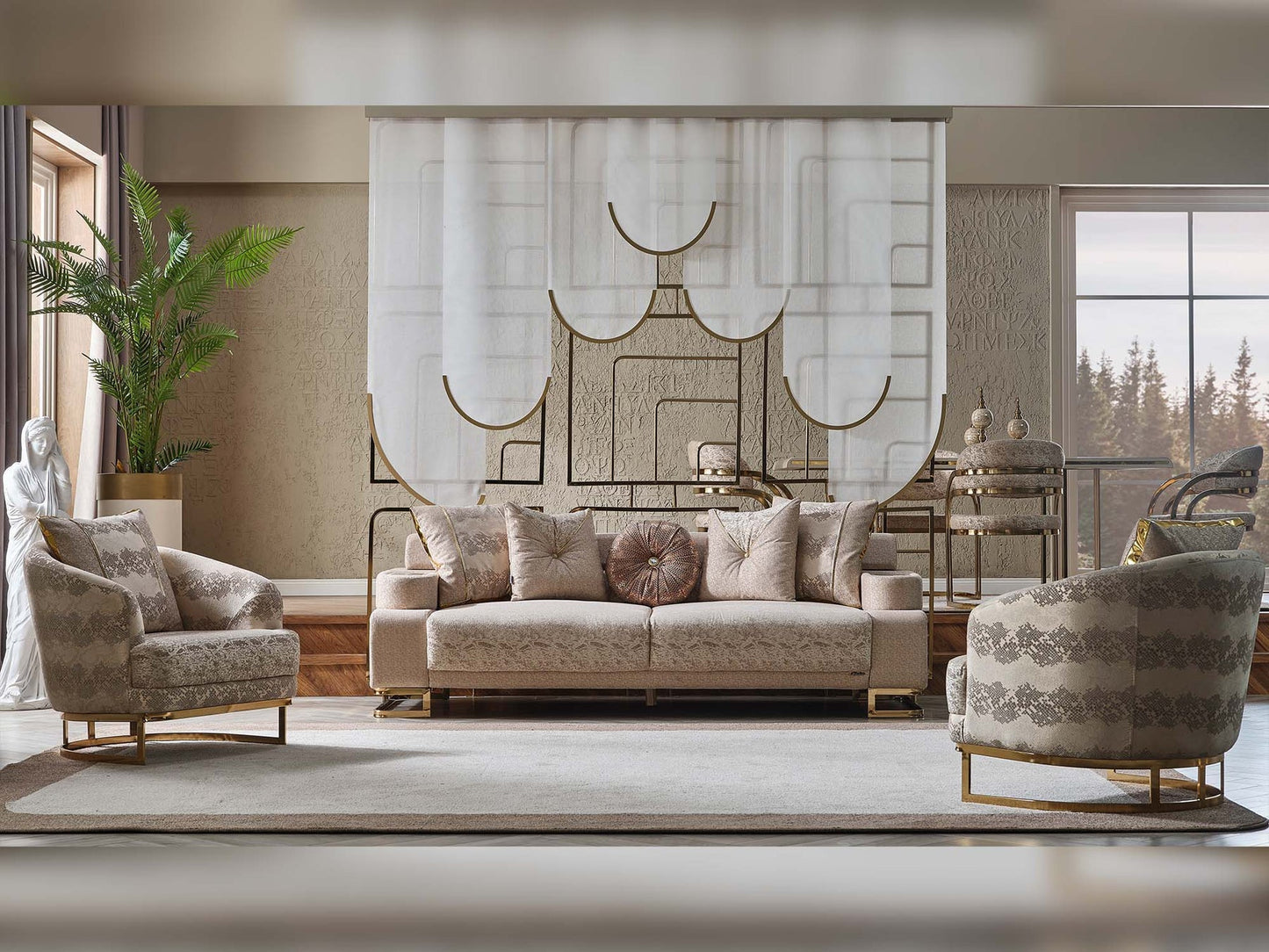 Monza 3-pieces (Sofa & Loveseat & Chair) Livingroom Set Cream