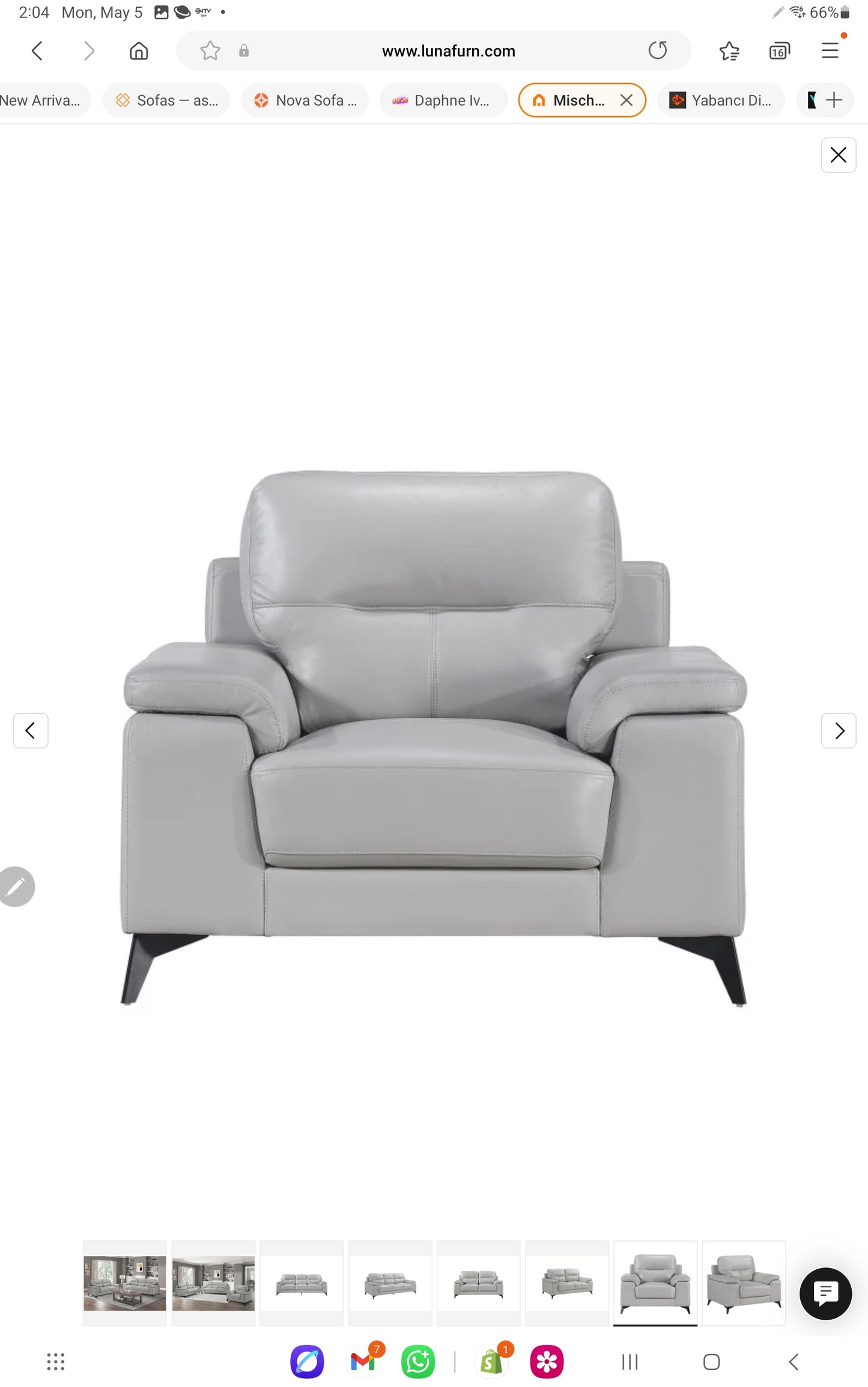 Mischa TOP GRAIN LEATHER  Grey Living Room Set 9514