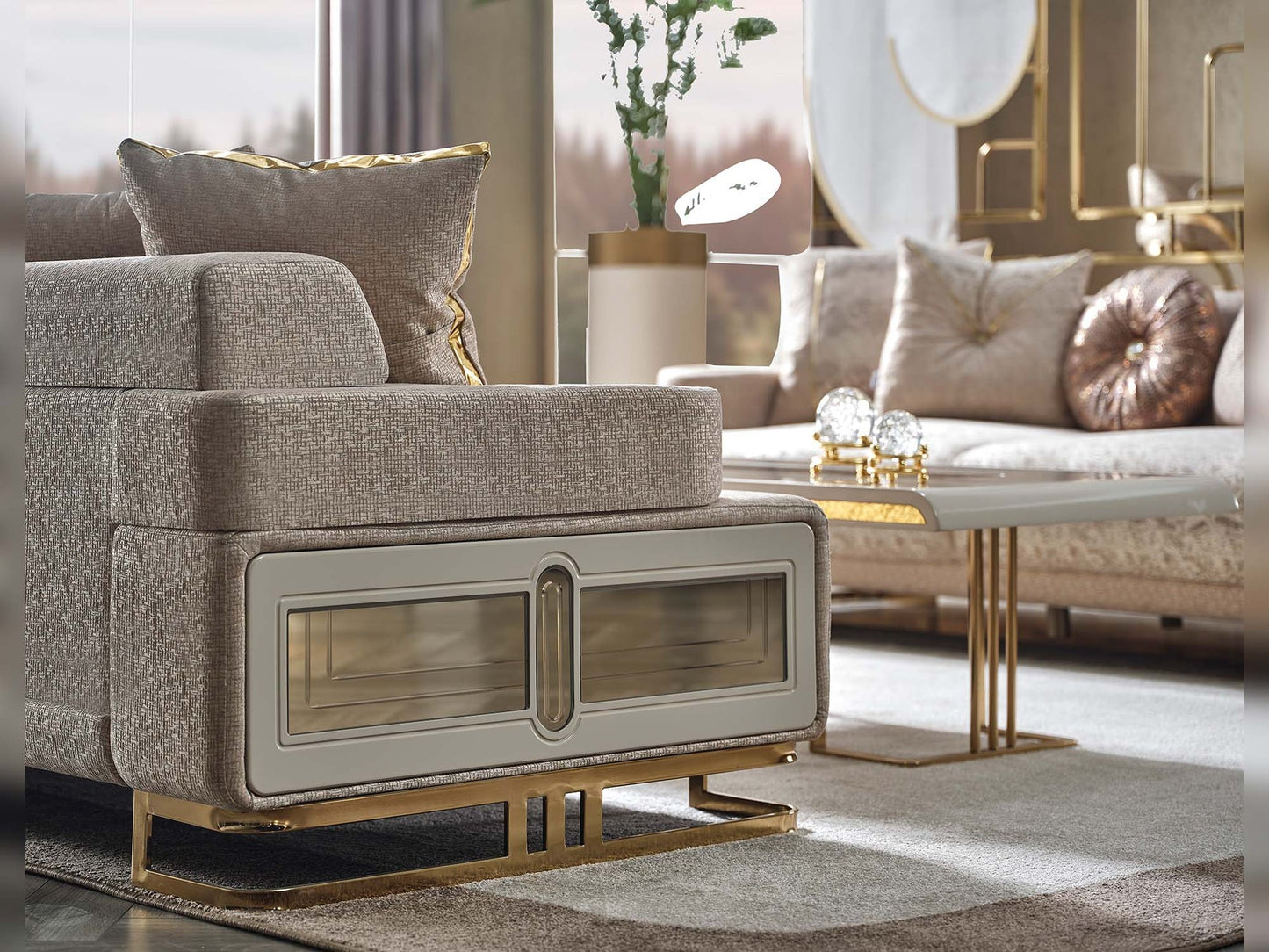 Monza 3-pieces (Sofa & Loveseat & Chair) Livingroom Set Cream