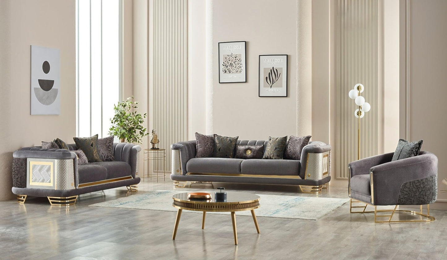 Romans 3-pieces (Sofa & Loveseat & Chair) Livingroom Set Grey
