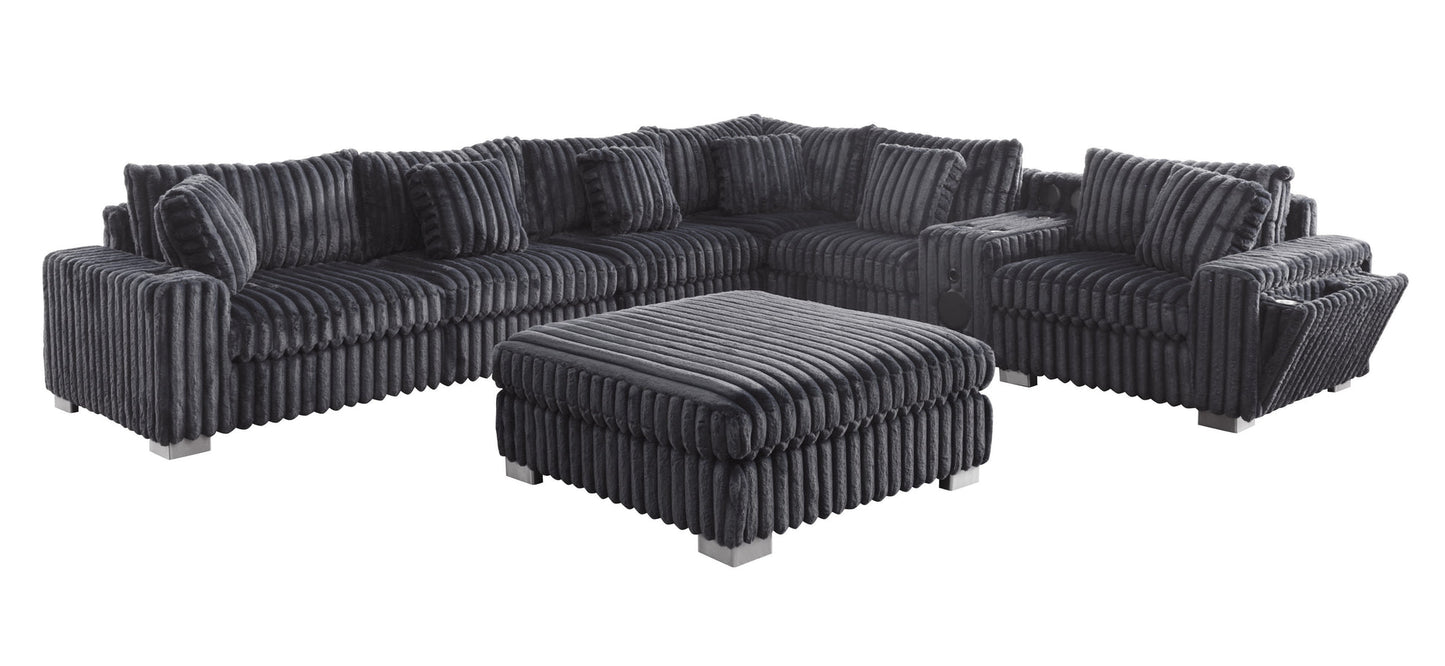 Snuggle Station Grey Corduroy BLUETOOTH SPEAKERS 7pc Sectional  S329