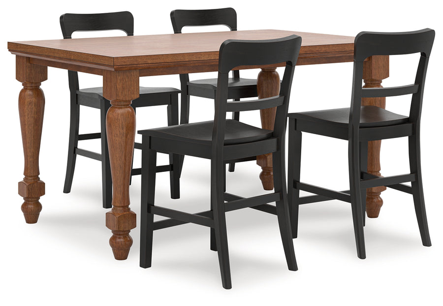 Greddinton Brown Counter Height Dining Table and 4 Barstools PCD824