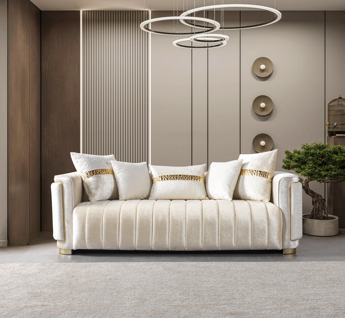 Carlina Ivory Velvet Living Room Set