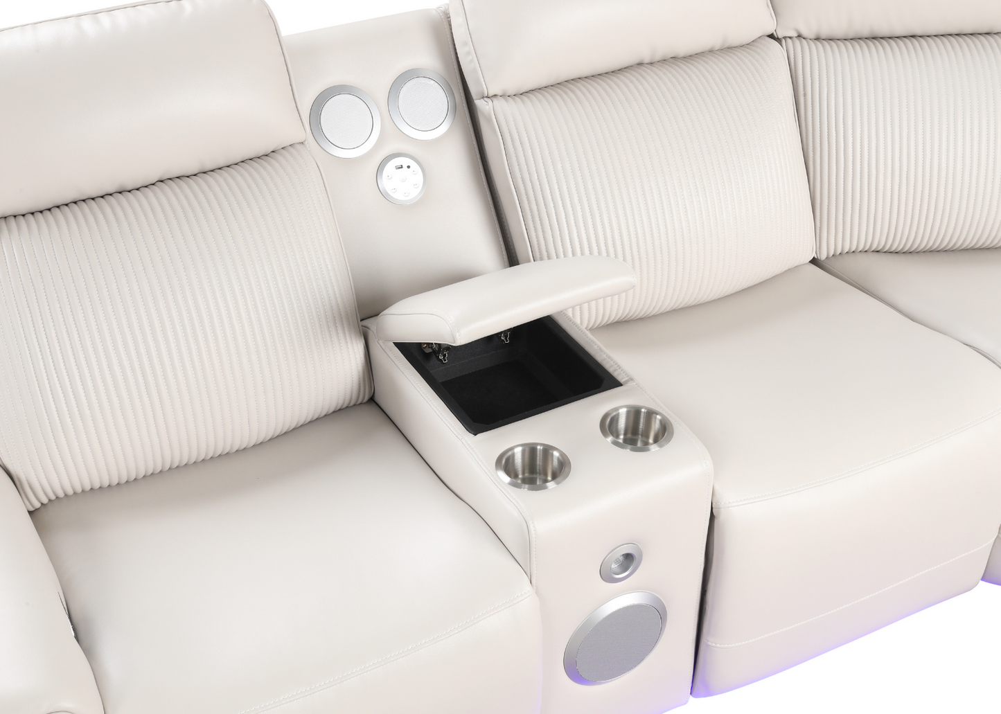 Galaxy Sand Leather POWER/BLUETOOTH SPEAKERS/LED Reclining Sectional S3550