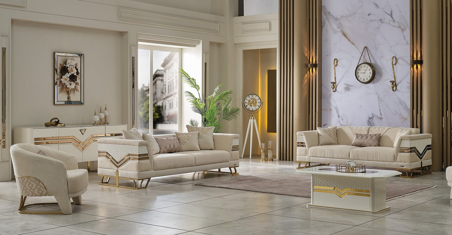 Zen 3-pieces (Sofa & Loveseat & Chair) Livingroom Set Cream