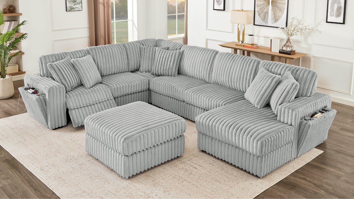 Rana Grey Cord Fabric POWER Reclining Sectional S3663