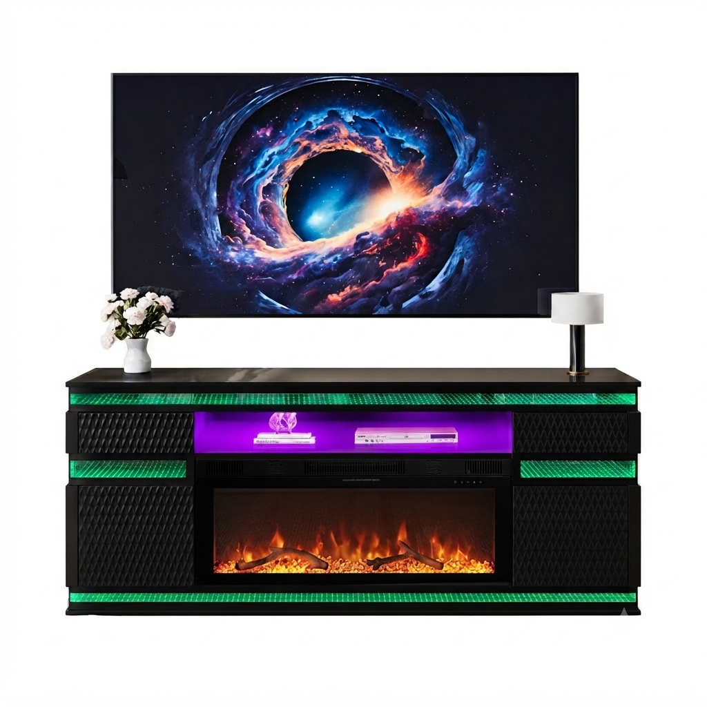A-W036 Black LED/BLUETOOTH SPEAKERS TV Stand Fireplace
