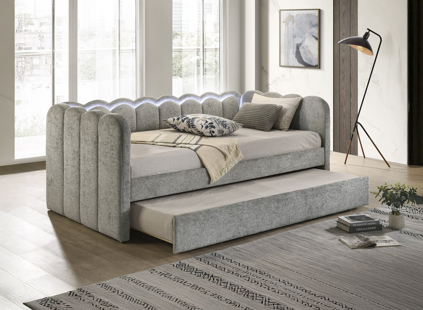 Melody Light Gray LED Daybed with Trundle 5328