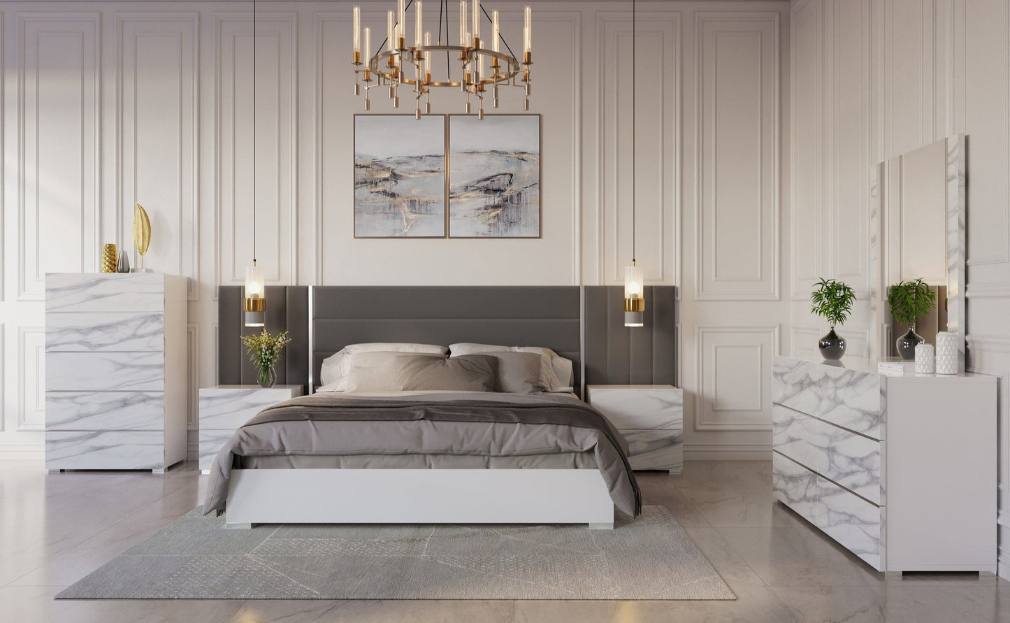 Nina Collection Grey/White Italian Bedroom Set