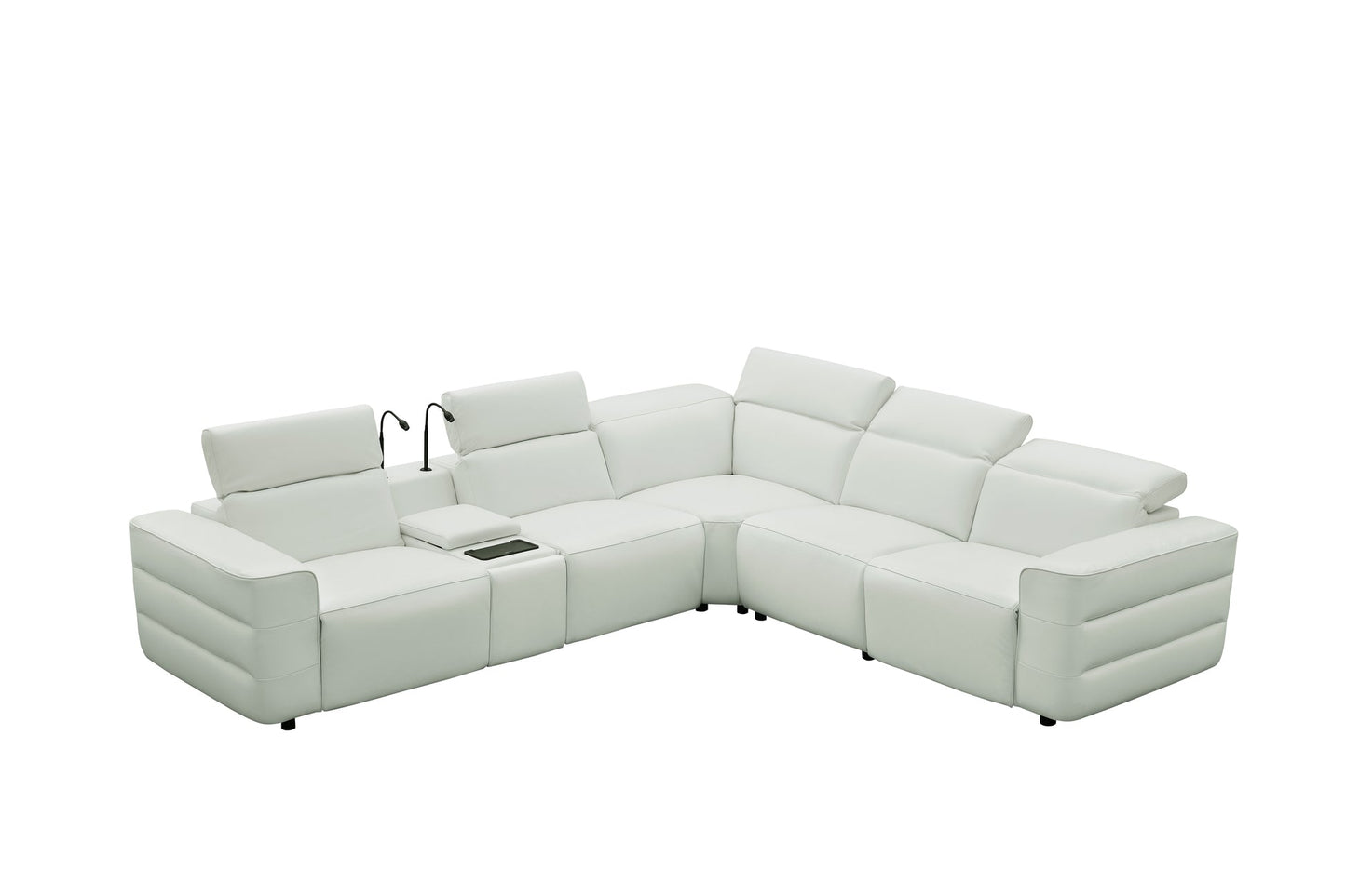 Holly White Italian Leather/Match POWER Reclining Corner Sectional (3 Power Recliners + 1 Console) MI-2520