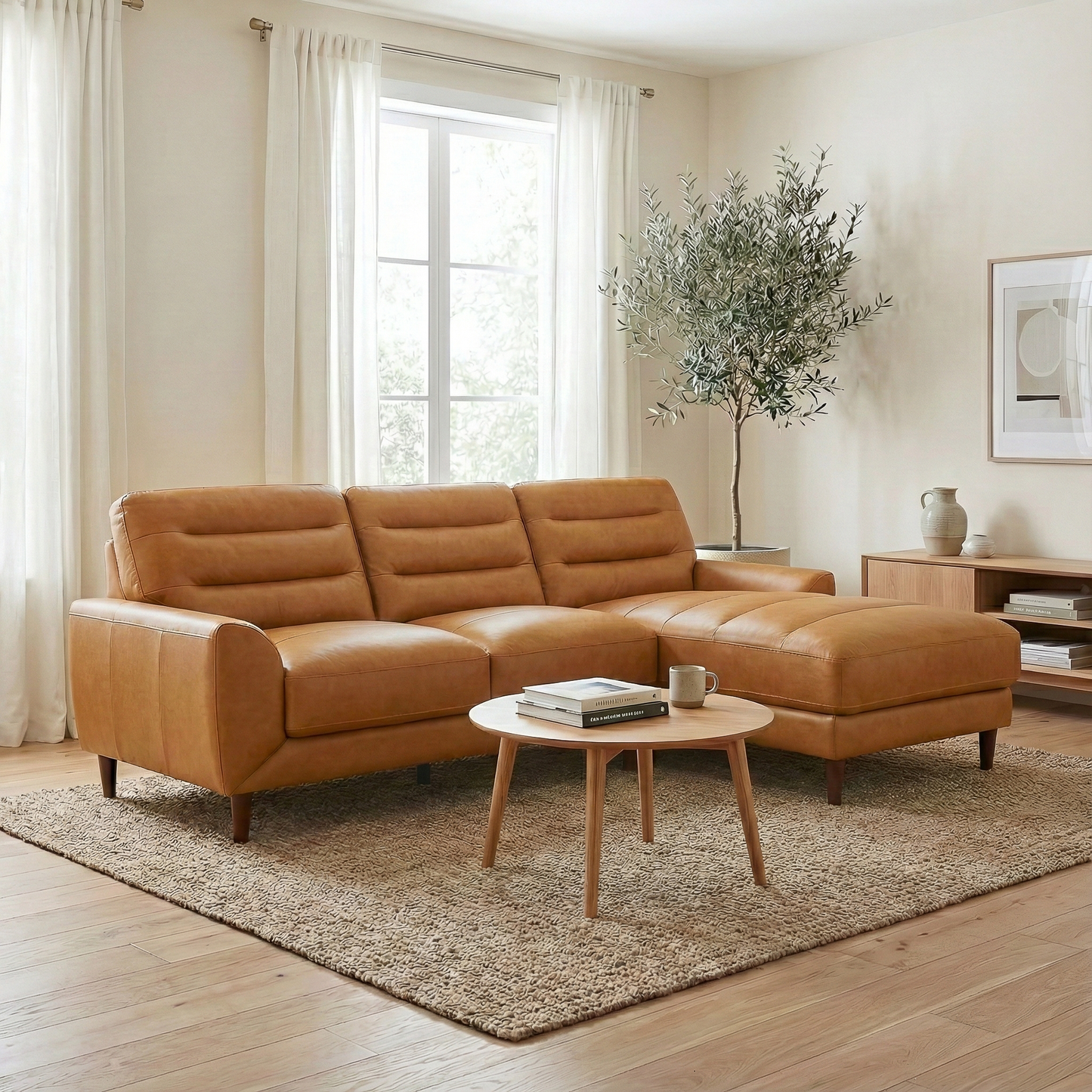 Clarion Tan Genuine Leather Sectional Sofa
