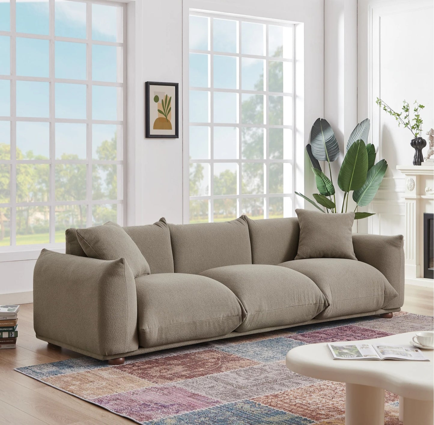 Kely Mocha Mid-Century Modern 100'' Boucle Upholstered Sofa