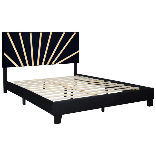Nico Black Velvet Queen Platform Bed