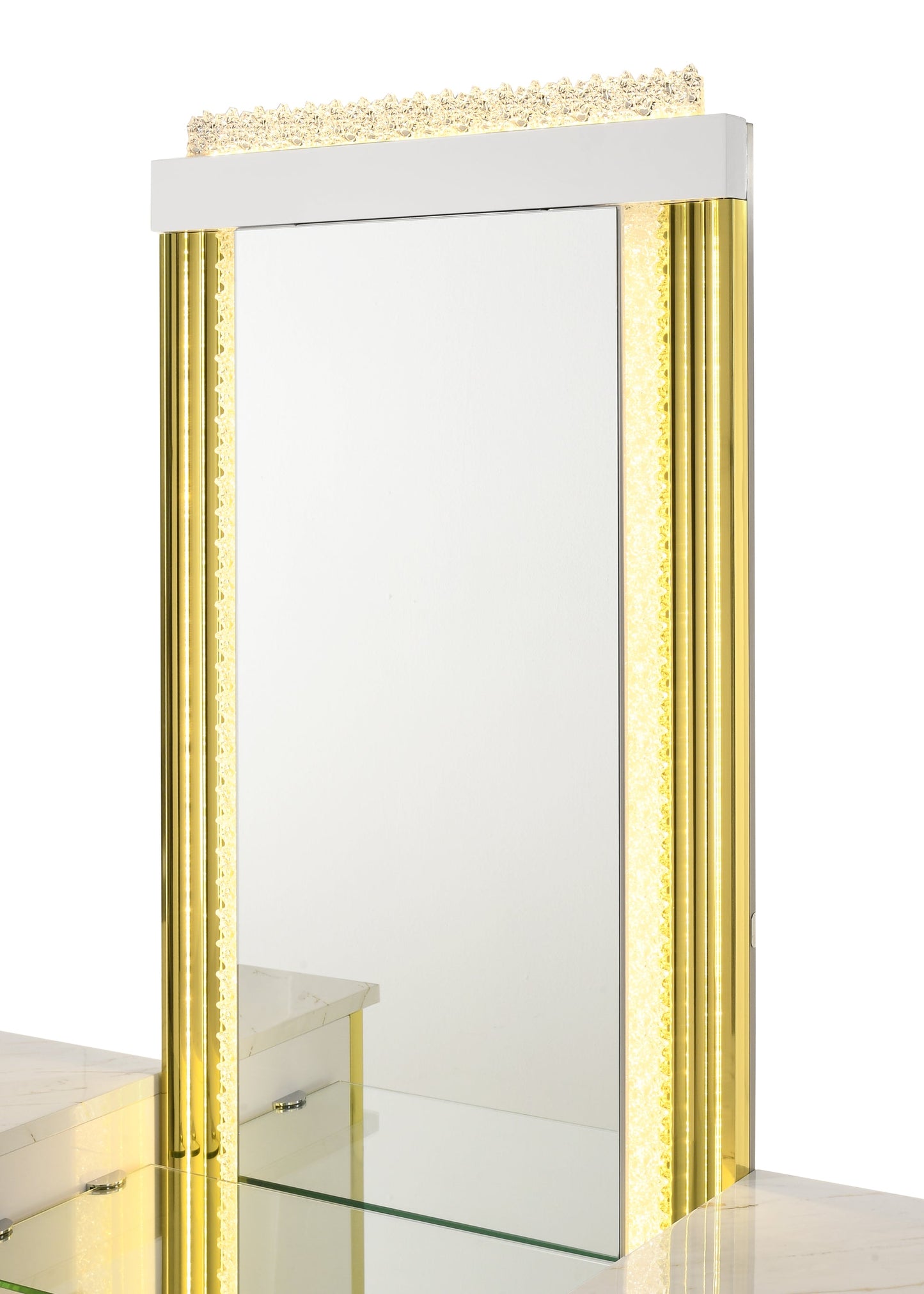 Mika White/Gold LED Vanity Set with Stool B31