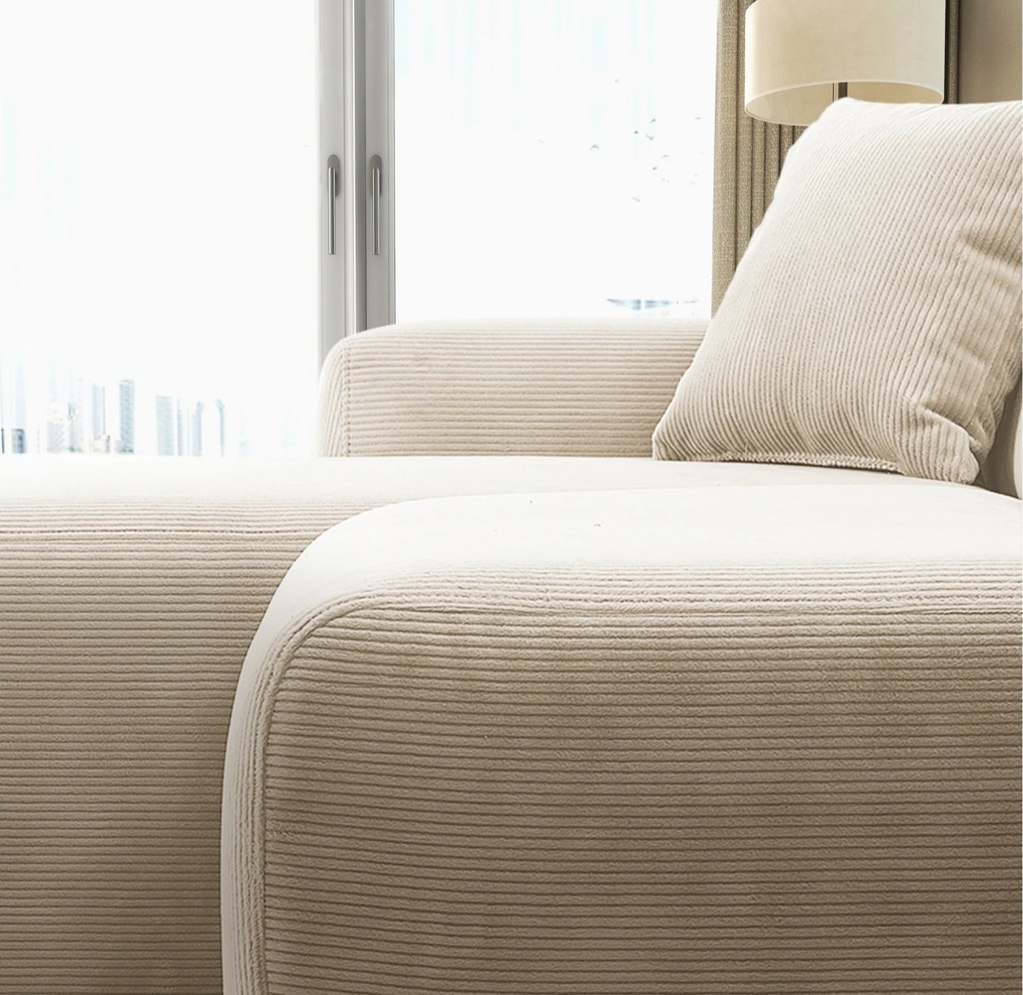 Mar Cream LAF Sectional Corduroy Sofa