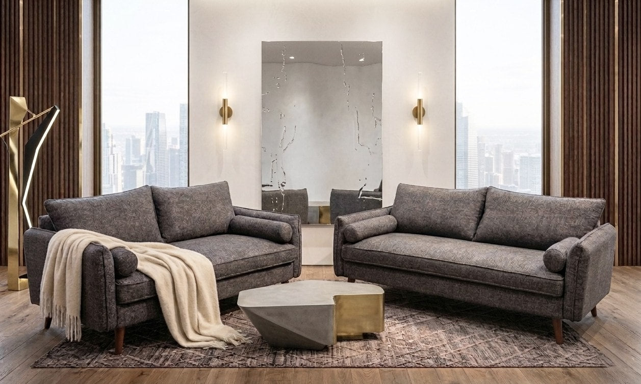 Vanti Grey Fabric Sofa and Loveseat