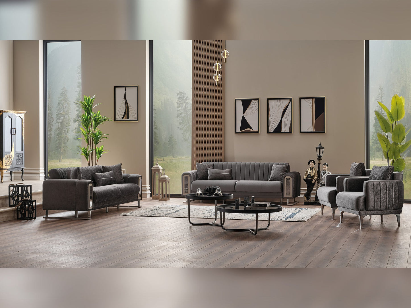 Lotus 3-pieces (Sofa & Loveseat & Chair) Livingroom Set Grey