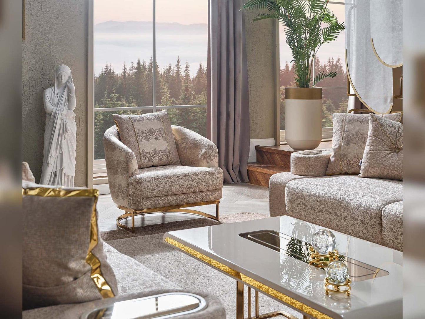 Monza 3-pieces (Sofa & Loveseat & Chair) Livingroom Set Cream