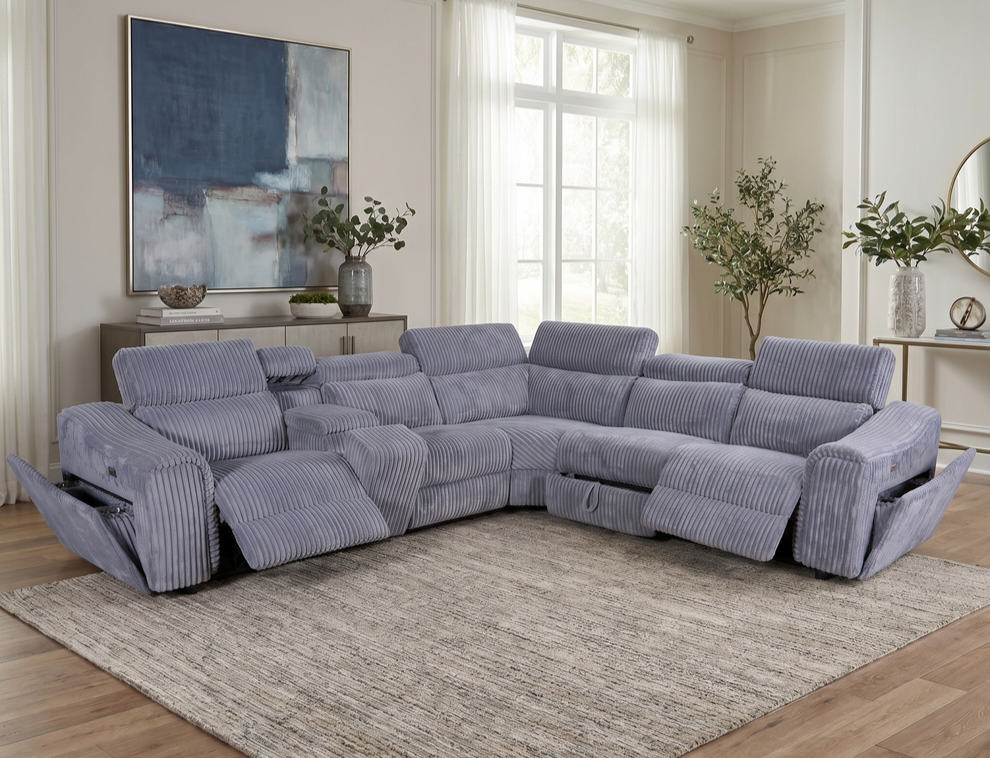 Yash Grey Corduroy POWER Reclining Sectional S7033