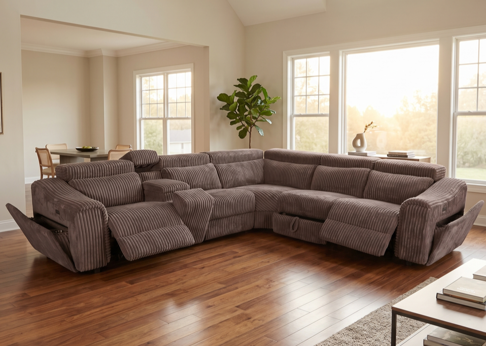 Yash Brown Corduroy POWER Reclining Sectional S7033