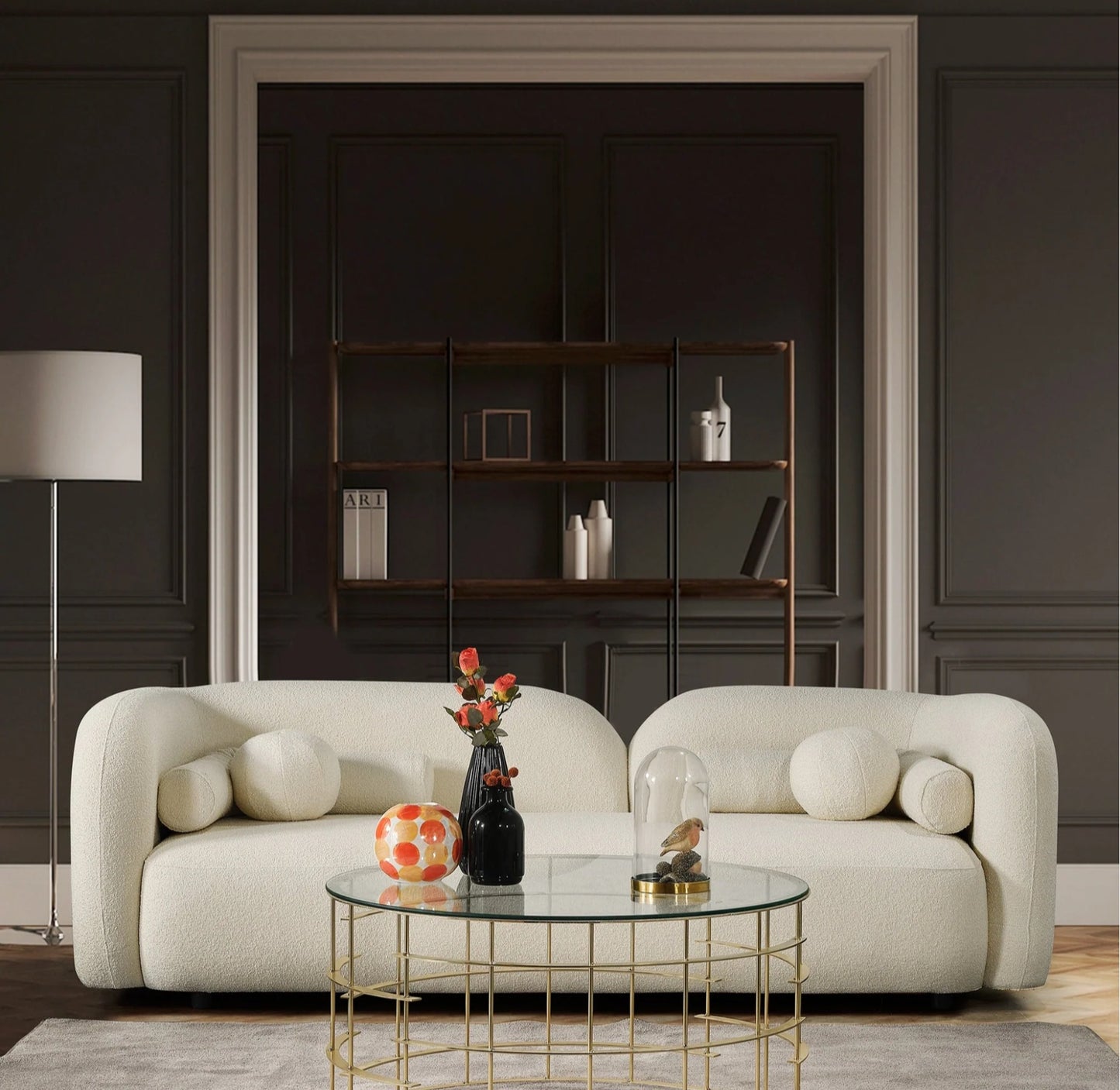 Donna Japandi Style Ivory Boucle Sofa