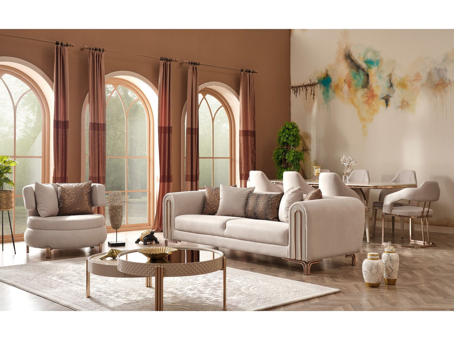 Paris 3-pieces (Sofa & Loveseat & Chair) Livingroom Set Cream