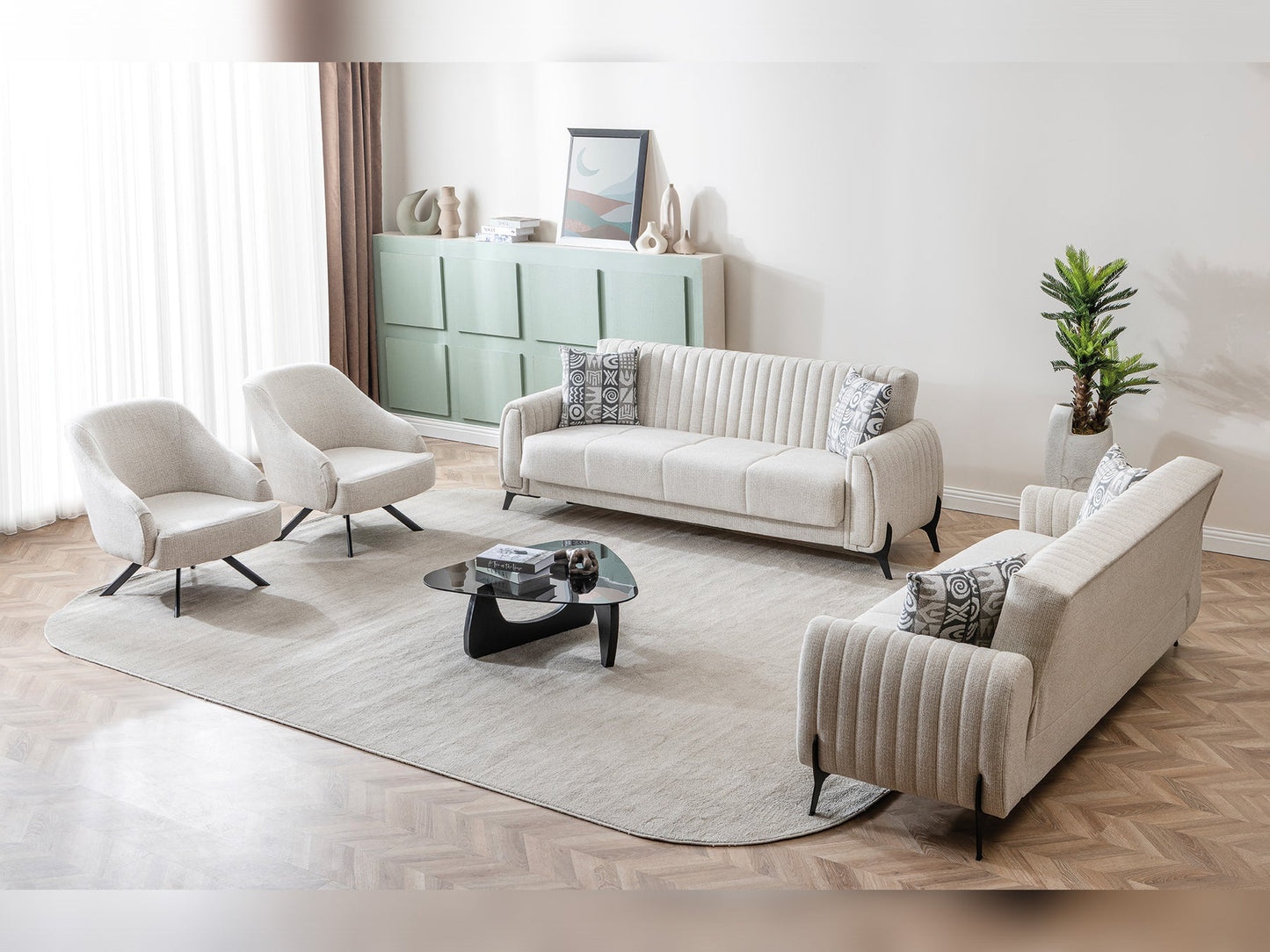 Palermo 3-pieces (Sofa & Loveseat & Chair) Livingroom Set Cream