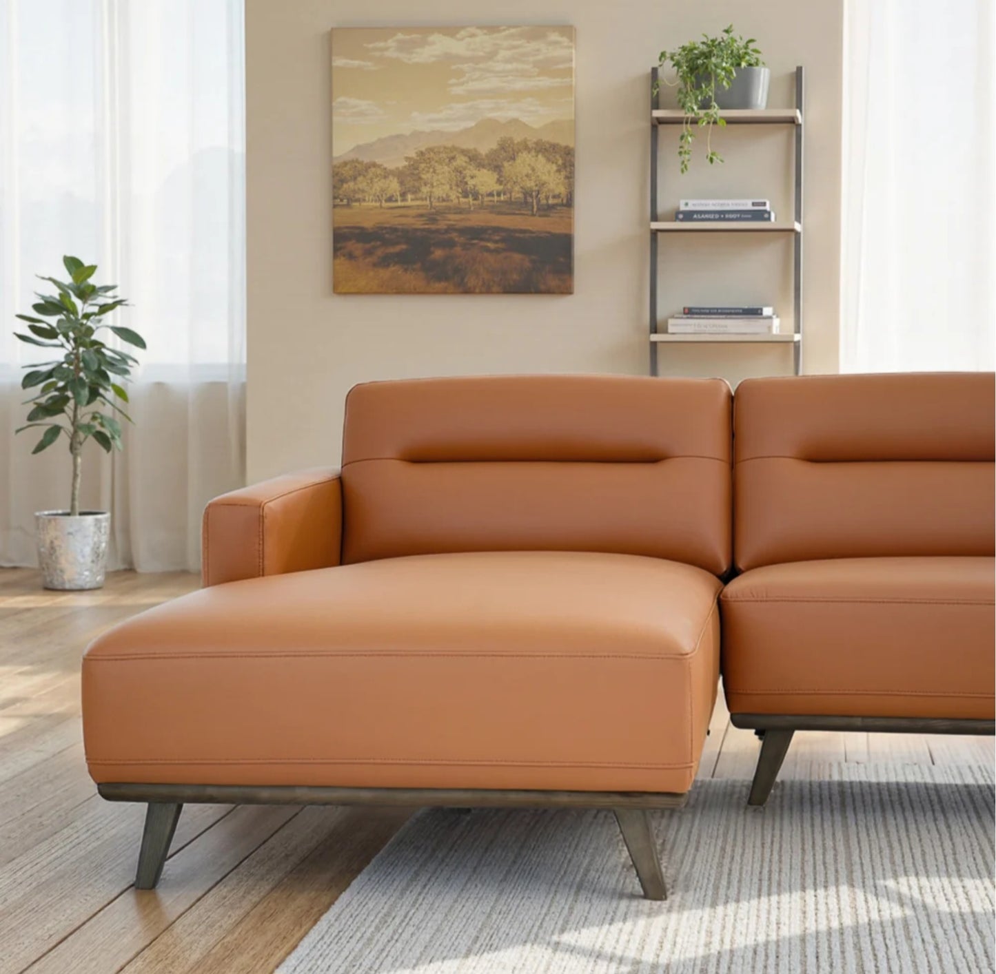 Ella 110" L-Shaped Cognac PU Leather Left Sectional