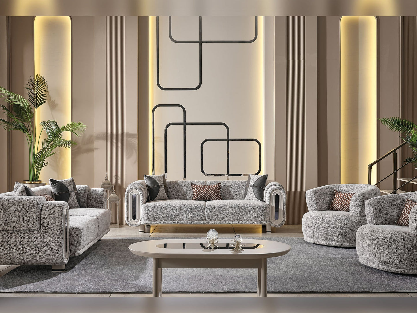 Parma 3-pieces (Sofa & Loveseat & Chair) Livingroom Set Light Grey