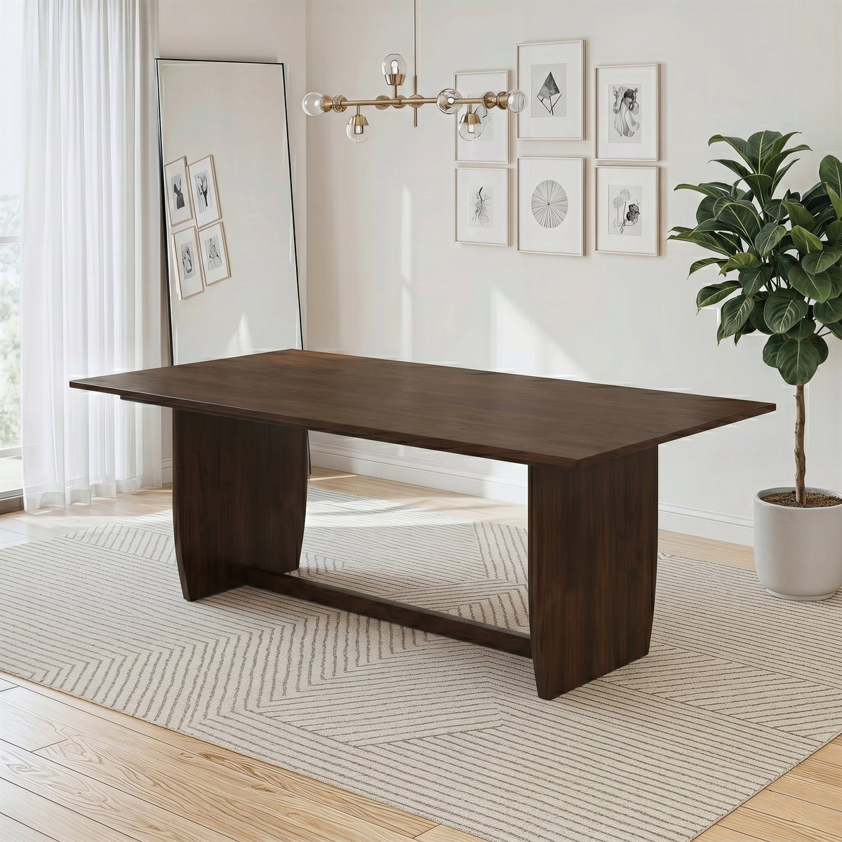 Preston Solid Wood Dining Table with Trestle Base in Warm Walnut Finish
