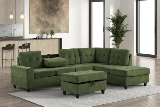 Heights42 Green Reversible Sectional with Storage Ottoman