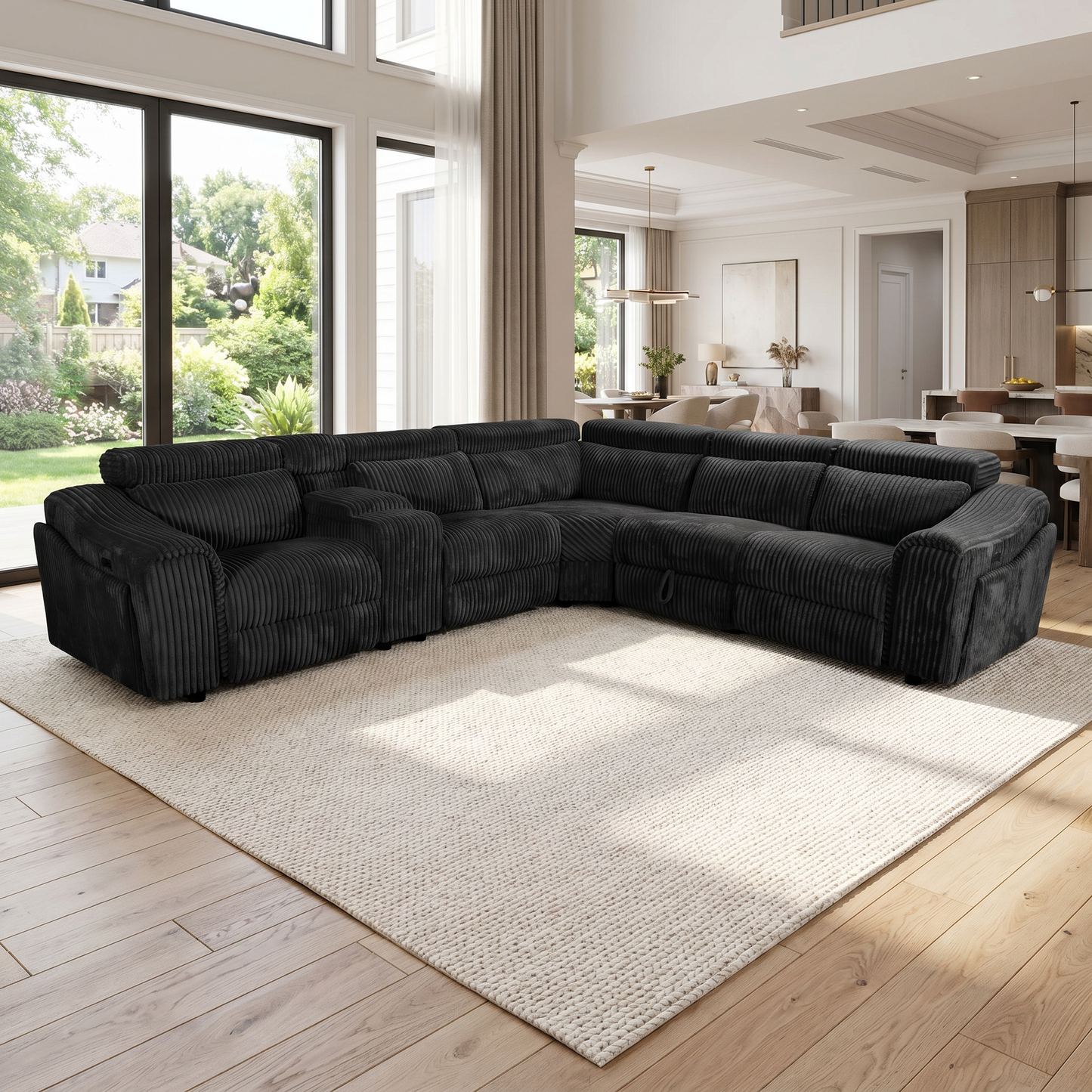 Yash Black Corduroy POWER Reclining Sectional S7033