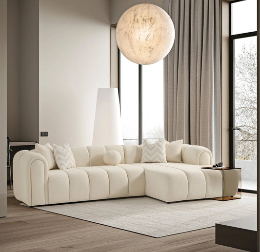 Beatrice 115" Modern Tufted Ivory Boucle Sectional