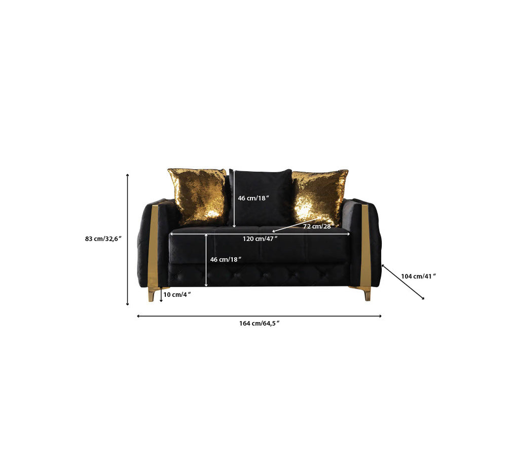 Florence Black Velvet Sofa 88" & Loveseat 64"
