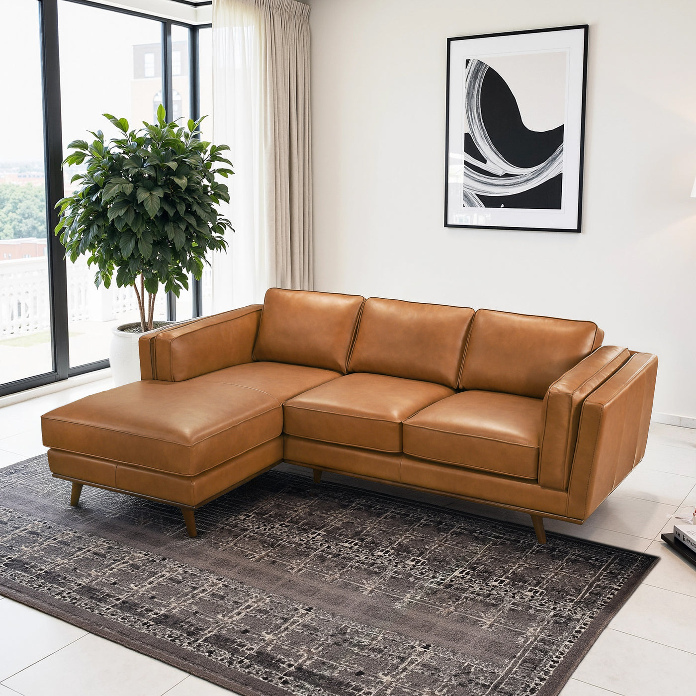 Chase 92" Tan Genuine Leather LAF Sectional
