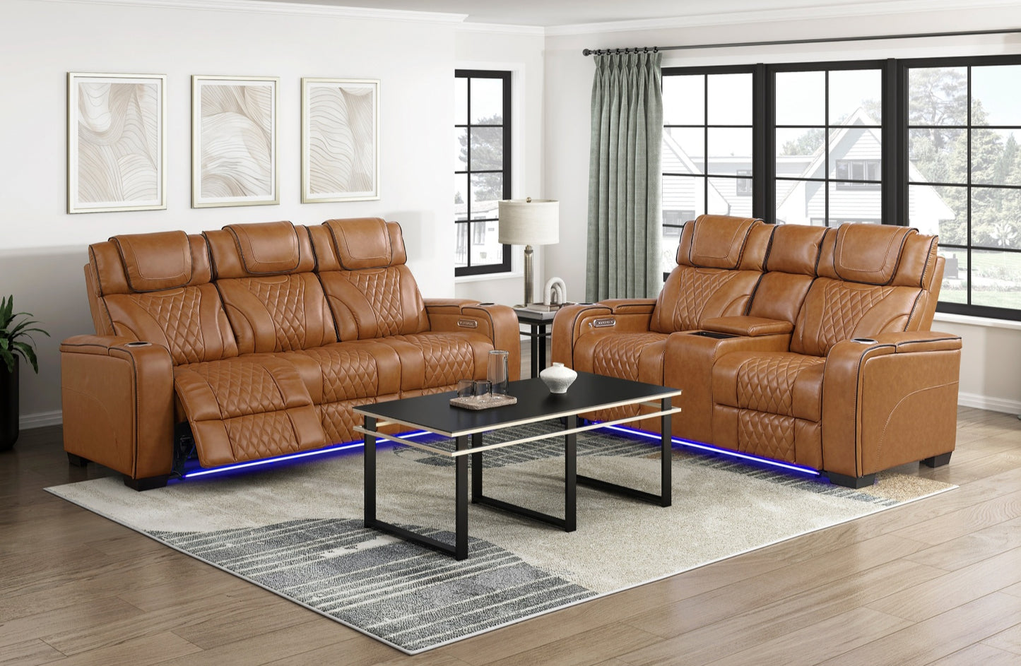 Apex TOP GRAIN LEATHER/POWER/LED/MASSAGE Reclining Set 8449