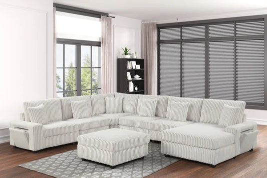 Bazooka Beige Corduroy 7PC Sectional With Ottoman