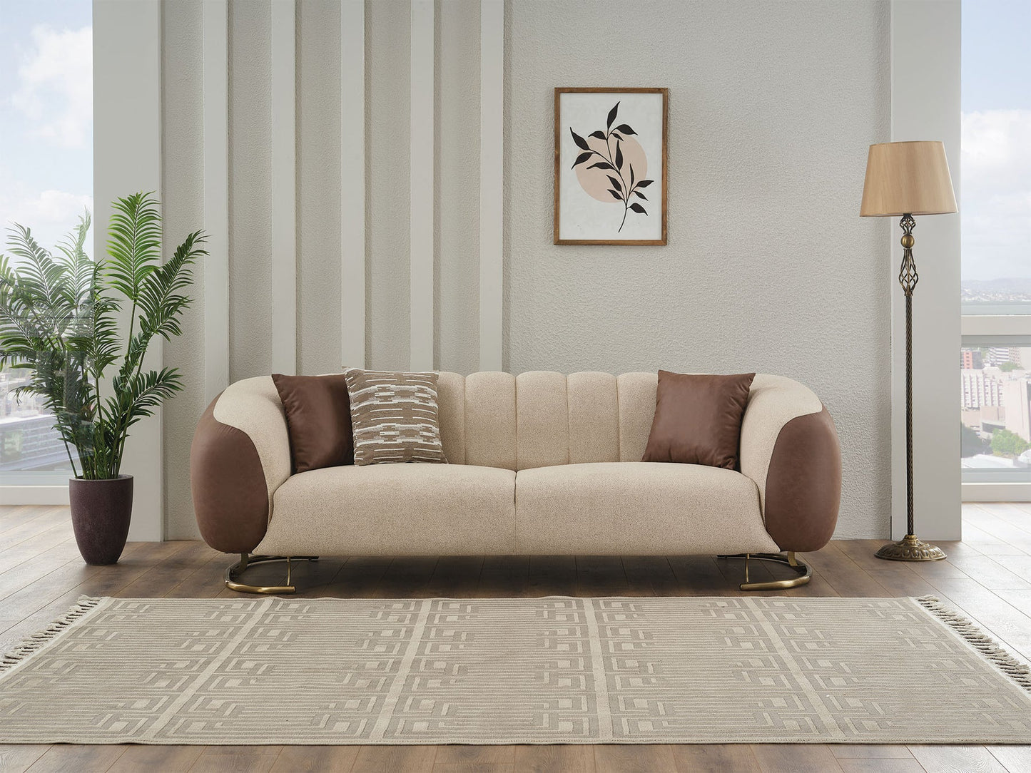 Palmera 3-pieces (Sofa & Loveseat & Chair) Livingroom Set Cream