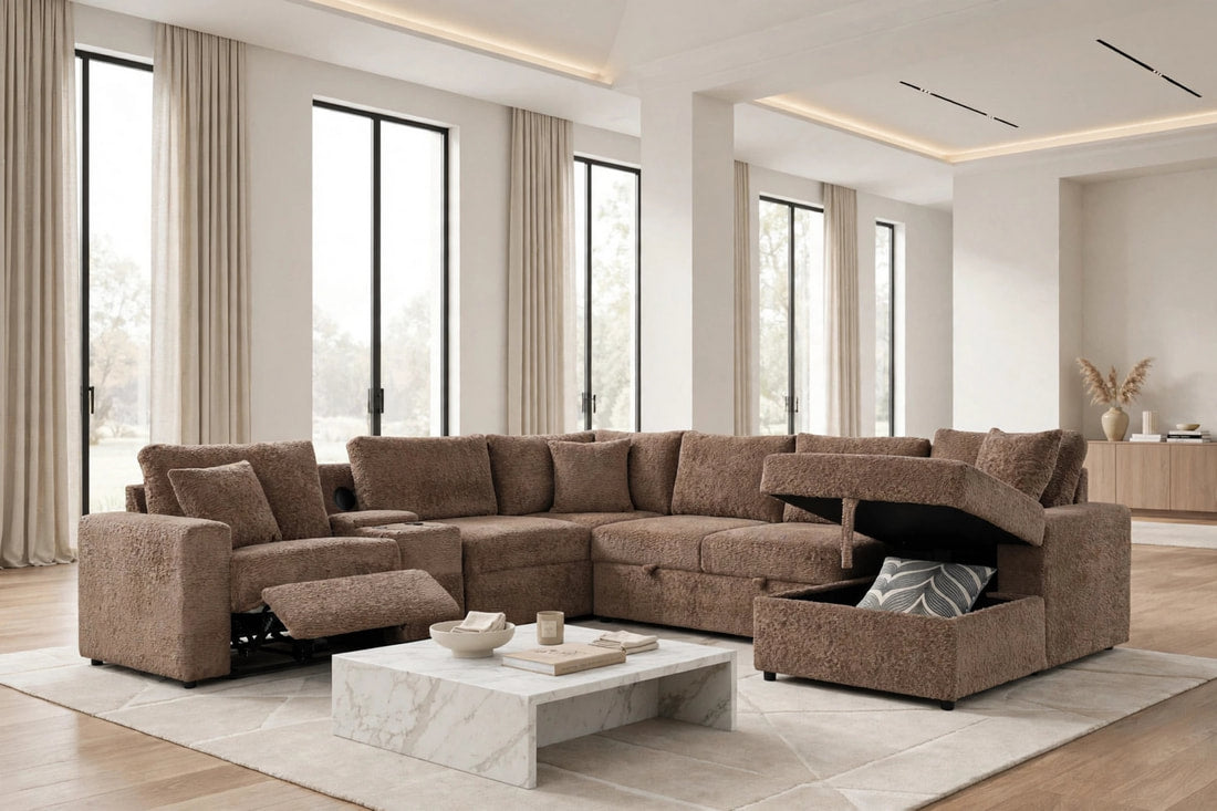 Hunter Mocha Fabric BLUETOOTH SPEAKERS Pull Out Bed Sectional