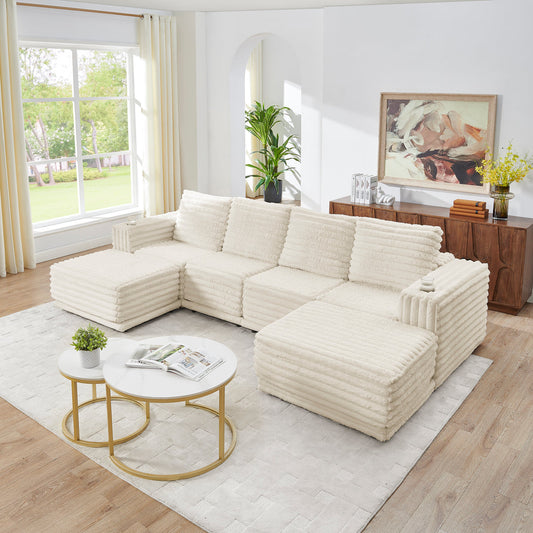 Nuve Cream Cord Fabric Sectional S101