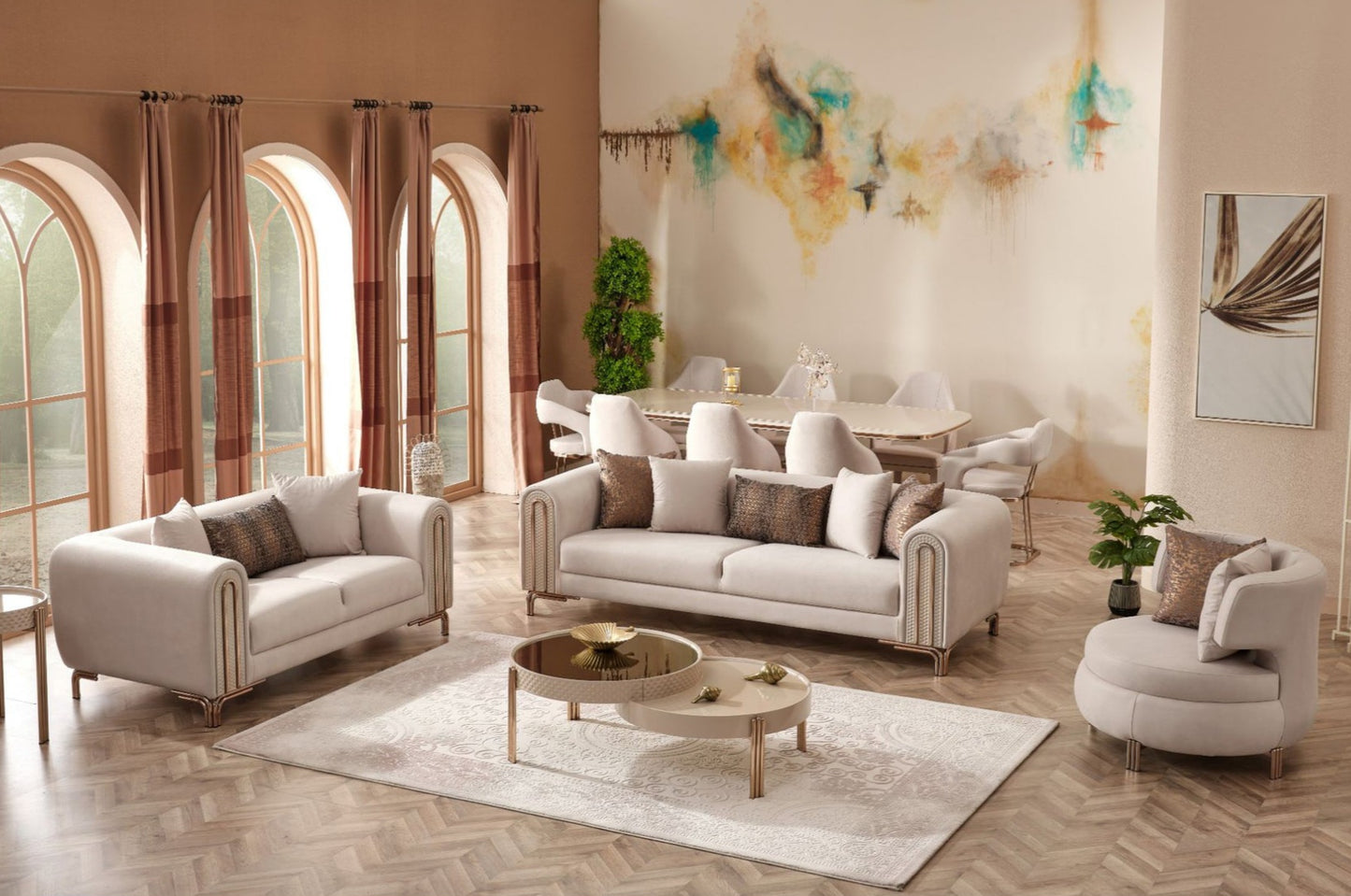 Paris 3-pieces (Sofa & Loveseat & Chair) Livingroom Set Cream