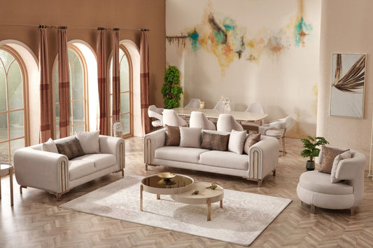 Paris 3-pieces (Sofa & Loveseat & Chair) Livingroom Set Cream
