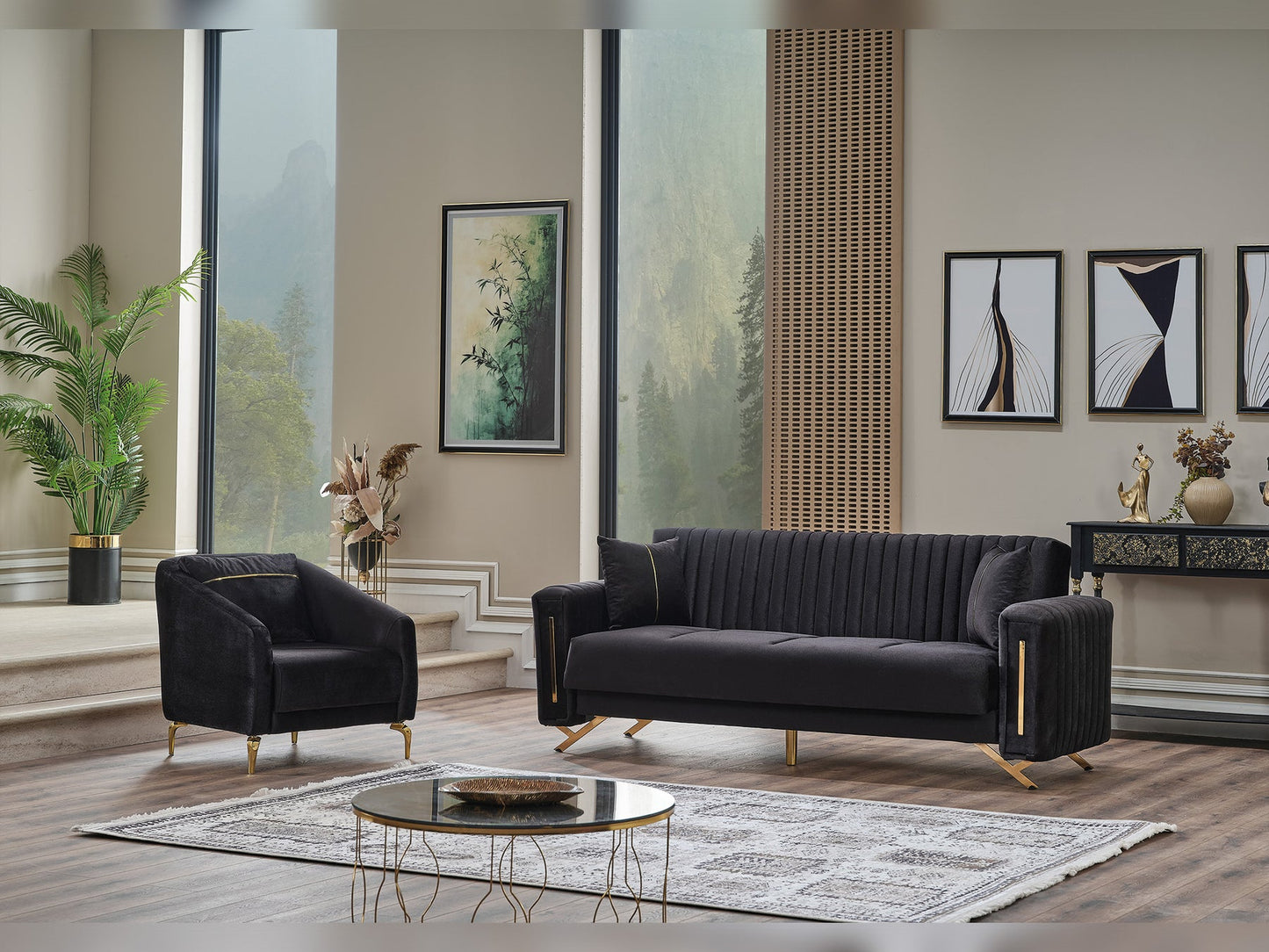 Senfoni 3-pieces (Sofa & Loveseat & Chair) Livingroom Set Black