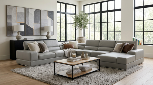 Nella Grey Sectional Sofa | Italian Leather Match MI-5107
